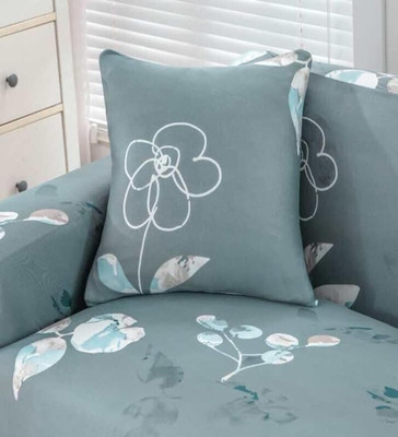TONY STARK Polycotton Floral 3+2 Seater L-Shape Sofa Cover(Grey Leaves Pack of 1)