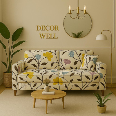 DECORWELL Polyester 3 Seater Sofa Floral Cover(Pack of 1 Cream)