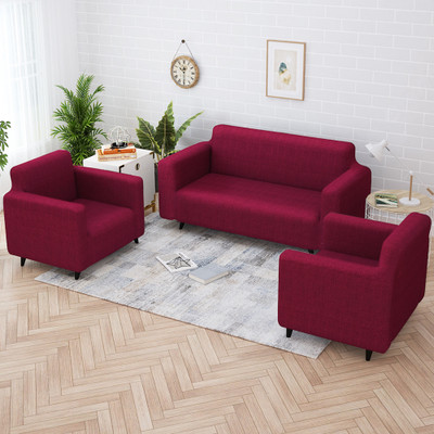 Story@home Polyester Plain 3+1+1 Seater Sofa Cover(Maroon Pack of 3)