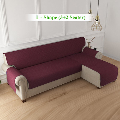 HOKiPO Polyester 3+2 Seater L-Shape Sofa Plain Cover(Pack of 1 Burgundy)