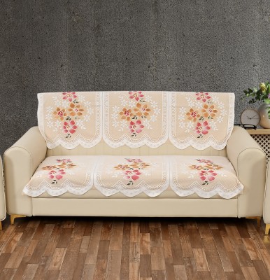 WiseHome Polycotton Floral Sofa Cover(White, Beige Pack of 6)