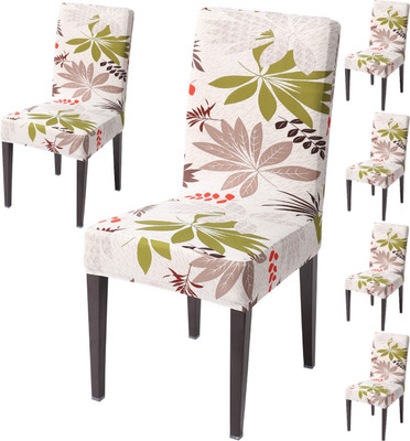 HOKiPO Polyester 6 Seater Chair Floral Cover(Pack of 6 White)