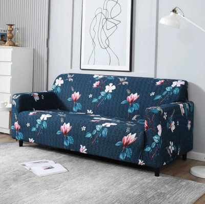 Little Lit Cotton 3 Seater Sofa Floral Cover(Pack of 1 BLUE-FLORAL)