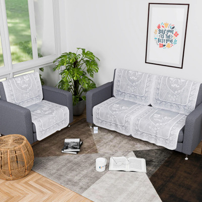 HOMESTIC Cotton 3 Seater Sofa Floral Cover(Pack of 6 Grey)