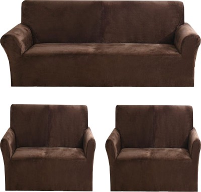 Gifts Island Velvet Plain Sofa Cover(Brown Pack of 3)