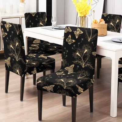 DECORIAN Polycotton Floral Chair Cover(Black Butterfly Pack of 4)