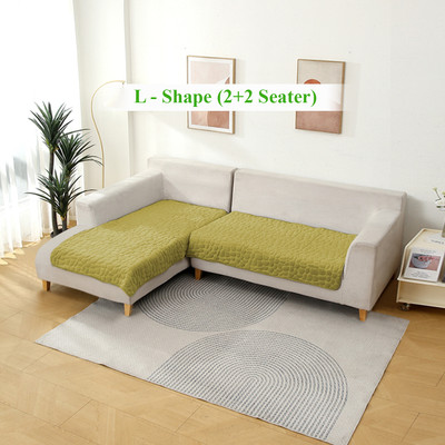 HOKiPO Velvet 2+2 Seater L-Shape Sofa Abstract Cover(Pack of 1 Pristine Green)