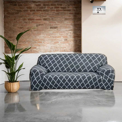 papsun Polyester Checkered 3 Seater Sofa Cover(Grey Pack of 1)