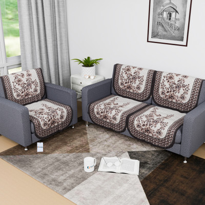 HOMESTIC by Kuber Industries Cotton 3 Seater Sofa Floral Cover(Pack of 6 Cream, Brown)