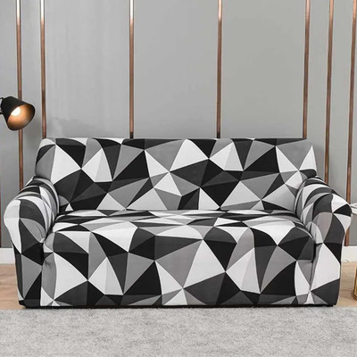 Pinkleaf Polyester Abstract 3 Seater Sofa Cover(Elastic Stretchable Fully Covered Sofa cover for 2 and 3 seater sofa,Black-white Pack of 1)