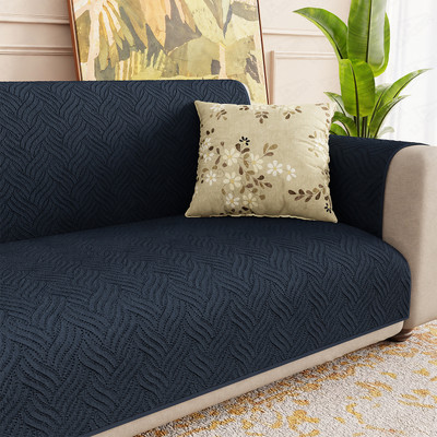 lukzer Polyester 3+1+1 Seater Sofa Plain Cover(Pack of 3 Reversible Blue Aqua Weave)