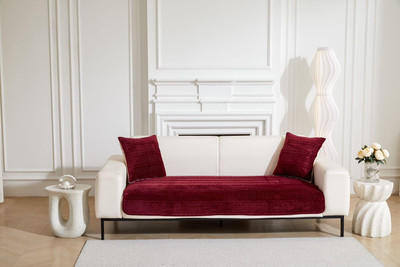 Home Cloud Velvet 3 Seater Sofa Floral Cover(Pack of 1 Maroon)