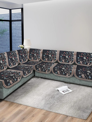 Multitex Velvet Floral 3+2 Seater Sofa Cover(Grey Pack of 6)