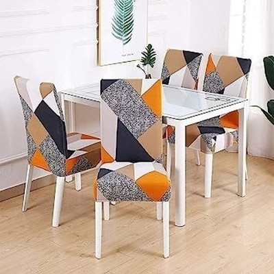 aranaya Polycotton 1 Seater Chair Geometric Cover(Pack of 6 orange)