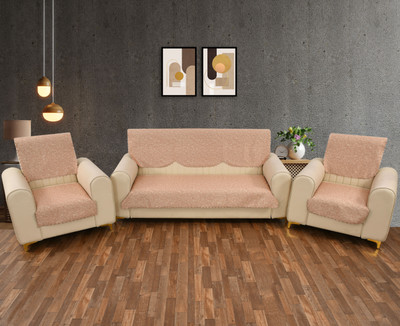 GLORIES Velvet Abstract 3+1+1 Seater Sofa Cover(Cream Pack of 6)