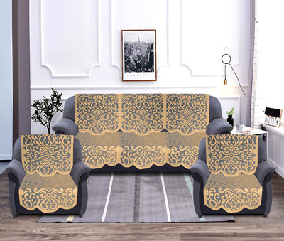 KUBER INDUSTRIES Cotton Plain 3+2 Seater Sofa Cover(Gold Pack of 6)