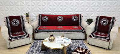 MHF Velvet Damask 3+1+1 Seater Sofa Cover(Maroon Pack of 3)