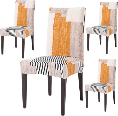 HOKiPO Polyester Striped Chair Cover(Beige Pack of 4)