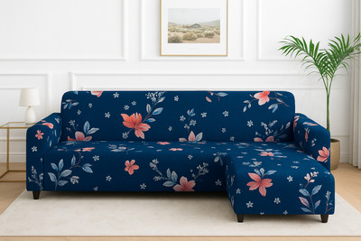 PRABHNOOR Polyester Floral 3+3 Seater L-Shape Sofa Cover(Blue Pack of 2)