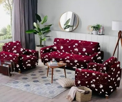 SIYA TEXTILES Polyester Floral 3+1+1 Seater Sofa Cover(Maroon Pack of 1)