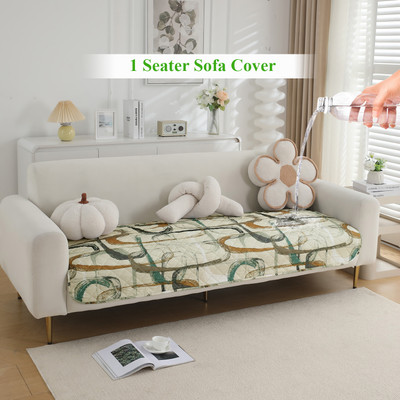 HOKiPO Polyester Abstract 1 Seater Sofa Cover(Parchement Beige Abstract Art Pack of 1)