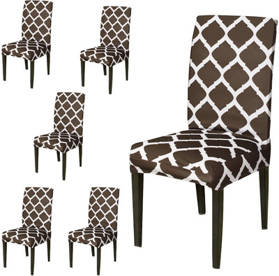 tansh Polyester Abstract 6 Seater Chair Cover(Brown Pack of 6)