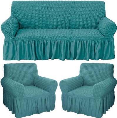 HOUSE OF QUIRK Polyester 3+1+1 Seater Sofa Embroidered Cover(Pack of 3 Teal)
