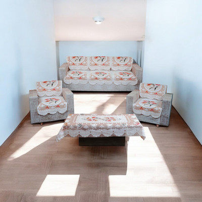 Bdeck Bruders Polyester Floral 3+2 Seater Sofa Cover(Brown Pack of 6)