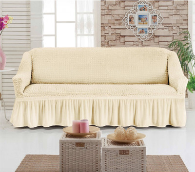 Multitex Polyester Plain 3 Seater Sofa Cover(Beige Pack of 1)