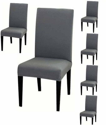 Stuff N' Fluff Polyester Plain 6 Seater Chair Cover(Grey Pack of 6)