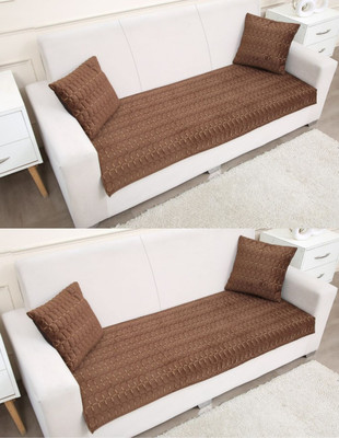 Fashion Throw Velvet 3+2 Seater Sofa Geometric Cover(Pack of 1 Brown)