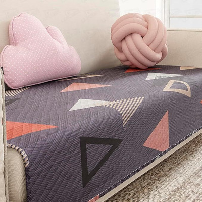 lukzer Polyester Geometric 2 Seater Sofa Cover(Floating Triangle Pattern Sofa Mat Pack of 1)