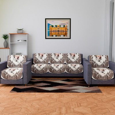KUBER INDUSTRIES Velvet 10 Seater Sofa Floral Cover(Pack of 10 Brown)