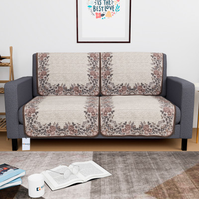 HOMESTIC by Kuber Industries Cotton 2 Seater Sofa Floral Cover(Pack of 4 Yellow, Brown)