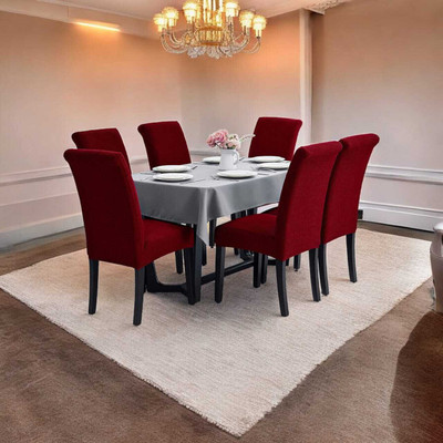 Pinkleaf Polycotton 6 Seater Chair Plain Cover(Pack of 6 Red)