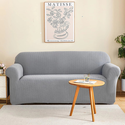 B BESTILO Polyester Checkered 4 Seater Sofa Cover(Grey Pack of 1)