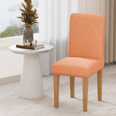 lukzer Jacquard 1 Seater Chair Plain Cover(Pack of 1 Pastel Orange Grid Maze)