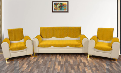 Fashion Throw Velvet 3+2 Seater Sofa Geometric Cover(Pack of 6 Yellow)