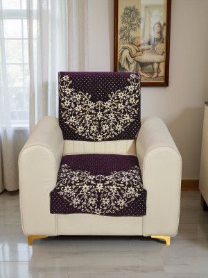 Furnishing Hut Chenille 1 Seater Sofa Floral Cover(Pack of 1 purple)