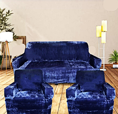 TURIYA Velvet, Generic 3+1+1 Seater Sofa Plain Cover(Pack of 1 Navy Blue, Clear)