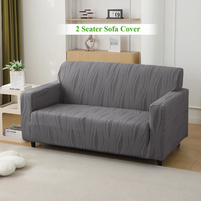 HOKiPO Jacquard 2 Seater Sofa Striped Cover(Pack of 1 Porpoise Grey)