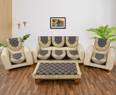 Pinkleaf Polycotton Abstract 3+1+1 Seater Sofa Cover(5 seater sofa cover with 1 matching table cover, Brown, Pack of 7) Pinkleaf Polycotton Abstract 3+1+1 Seater Sofa Cover(5 seater sofa cover with 1 matching table cover, Brown, Pack of 7)