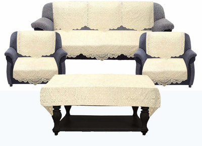 KUBER INDUSTRIES Cotton Geometric 3+1+1 Seater Sofa Cover(Cream Pack of 7)
