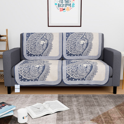 HOMESTIC by Kuber Industries Cotton 2 Seater Sofa Floral Cover(Pack of 4 Blue)