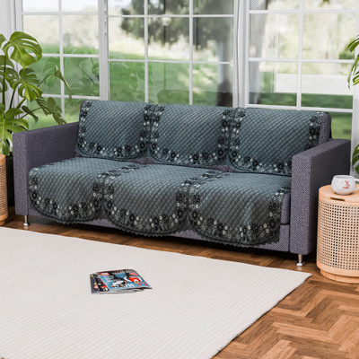 KUBER INDUSTRIES Cotton 3 Seater Sofa Geometric Cover(Pack of 6 Grey)