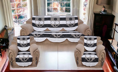 WiseHome Cotton Floral 10 Seater Sofa Cover(Black Pack of 10)