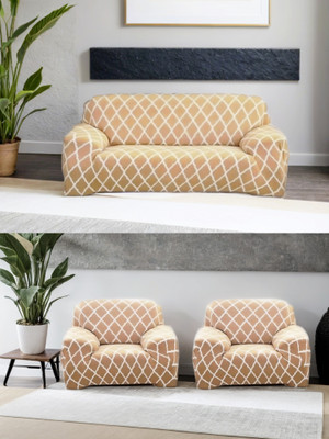 papsun Polyester 3+1+1 Seater Sofa Floral Cover(Pack of 1 Beige Daimond)