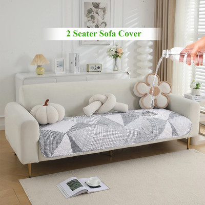 HOKiPO Polyester Geometric 2 Seater Sofa Cover(Snow White Black Geometry Pack of 1)