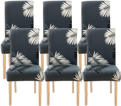 igi Polyester 6 Seater Chair Floral Cover(Pack of 6 GREY, BLACK)