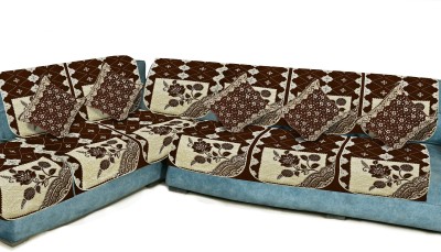 SAWNA HOMES Chenille, Velvet Floral Sofa Cover(Brown Pack of 11)